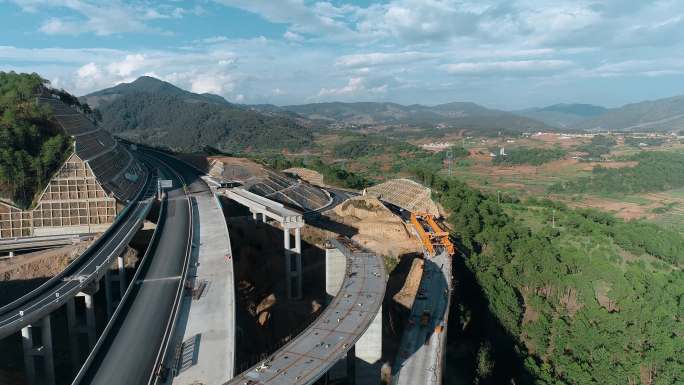 公路视频山区高速公路钢结构路桥施工工地
