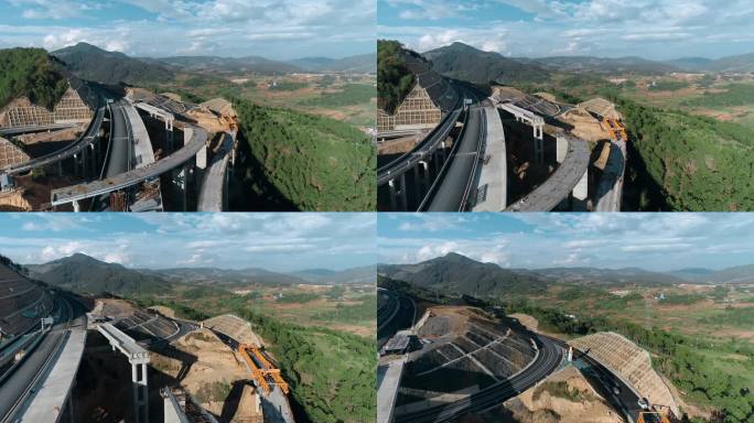 公路视频山区高速公路钢结构路桥施工工地