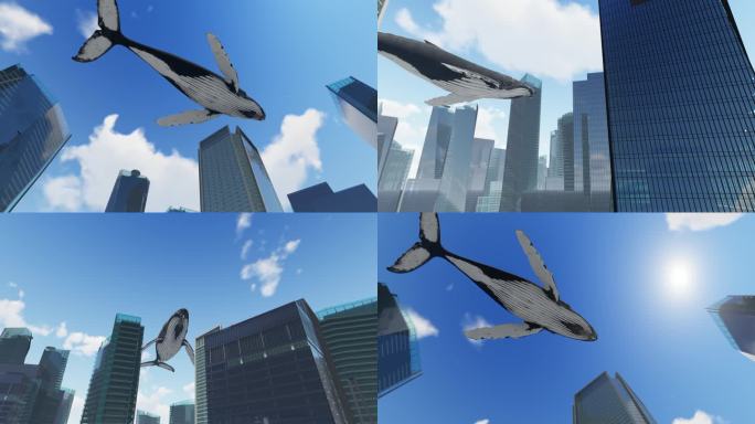 鲸鱼城市中建筑游动意境空境空镜头视频素材