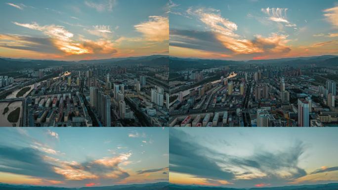 青海海东乐都城市全景航拍延时摄影