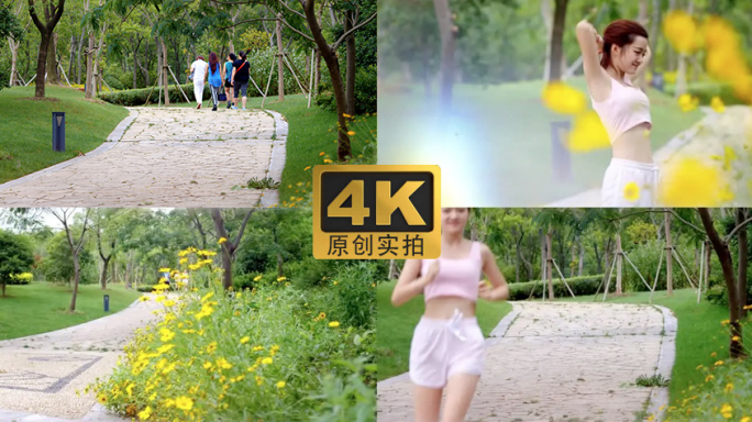 4K-晨练晨跑休闲生活幸福老年生活