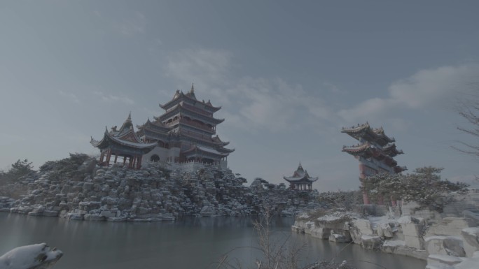 4k 雪后公园美景