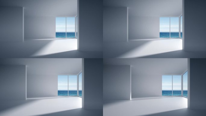 光影变幻空海景房间房地产广告C4D动画
