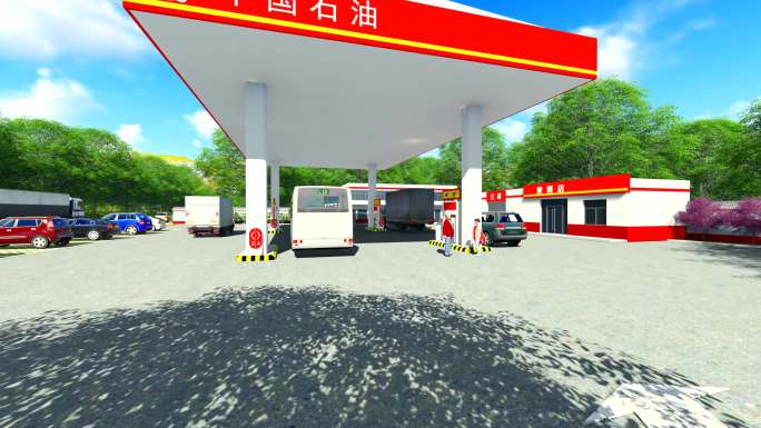 中国石油加油站公路动画白天