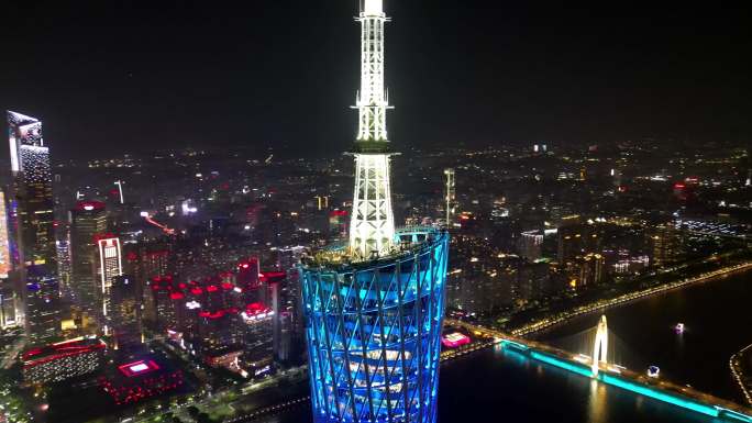 广州塔小蛮腰环绕俯瞰城市夜景