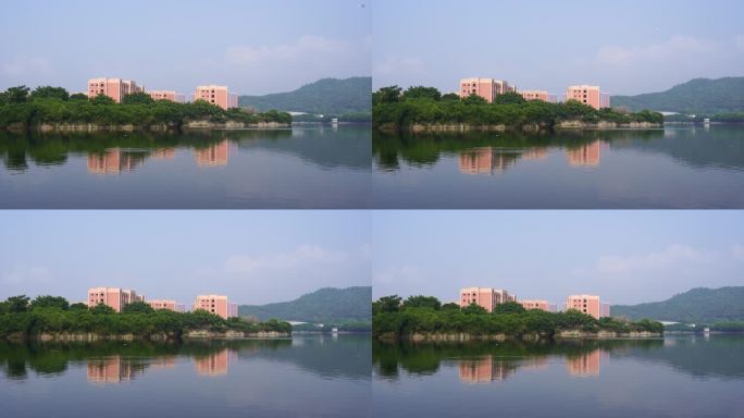 学校小区建筑水面倒影湖面倒影