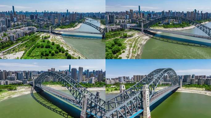武汉城市建筑地标汉江湾桥汉江桥梁航拍延时