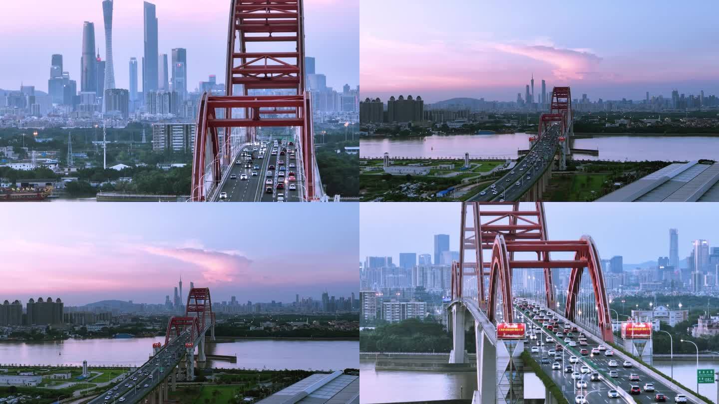 广州新光大桥珠江新城CBD夕阳车流4K