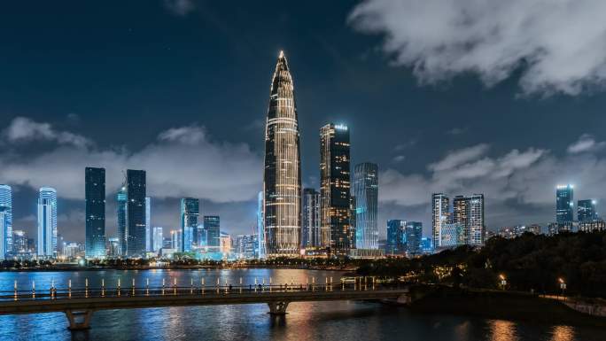 航拍延时 深圳后海春笋大厦夜景风云变幻