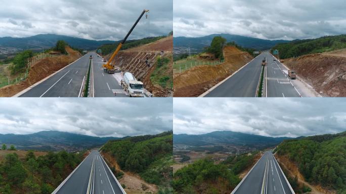 公路建设视频山区高速公路挡土墙吊装施工