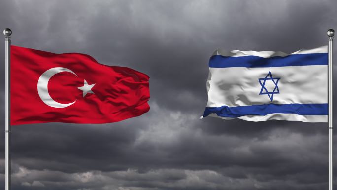 土耳其和以色列国旗相互挥舞|可循环。