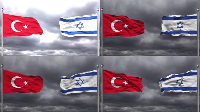 土耳其和以色列国旗相互挥舞|可循环。