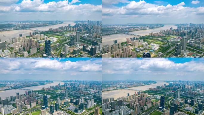 最新4k杭州滨江城市大景延时航拍组镜