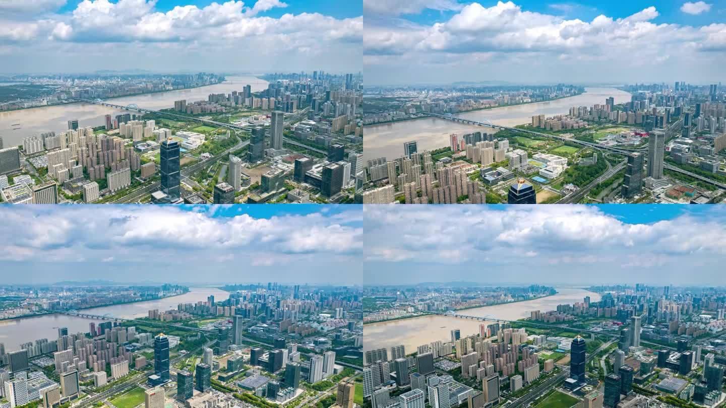 最新4k杭州滨江城市大景延时航拍组镜