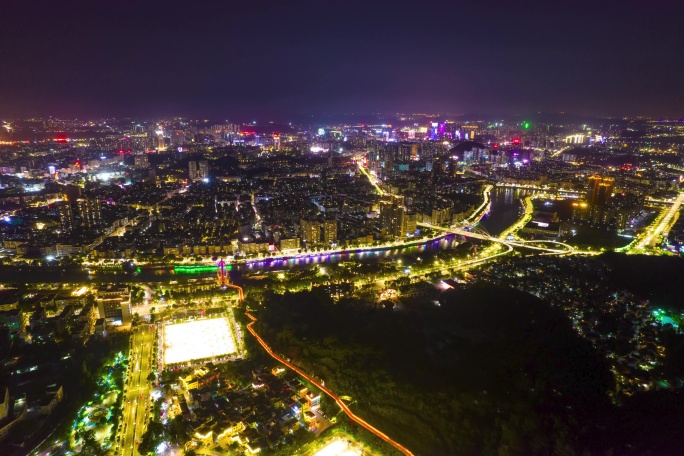 江门城央绿廊 东华大桥 夜景 延时航拍