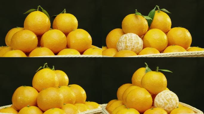 柑橘 竹篮 旋转 剥开的柑橘 橘子