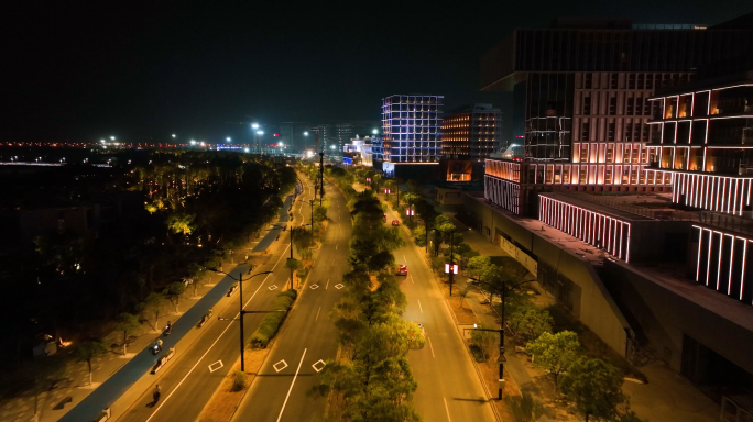 航拍夜晚晚上驾驶开车行驶城市道路夜晚车流