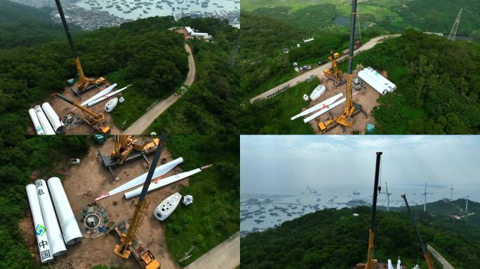 山顶中国国电风车发电设备吊装现场