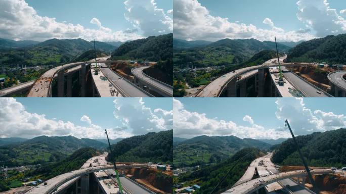 公路视频山区高速公路钢结构桥梁吊装施工
