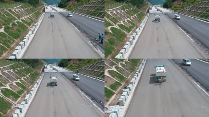 公路视频高速公路铺设路面洒水车保养路面