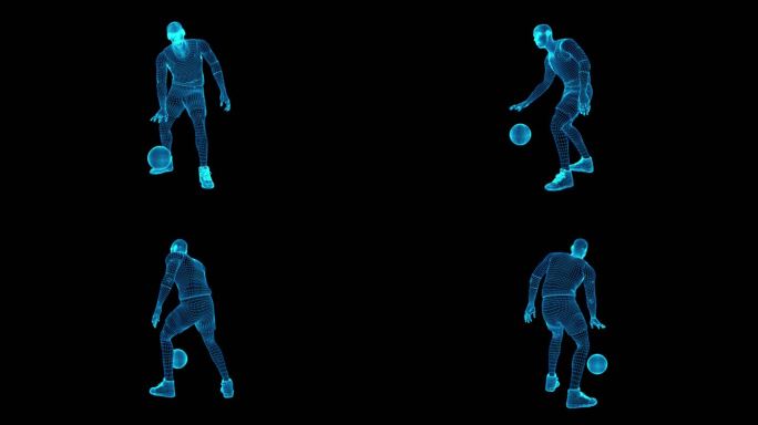 蓝色全息线框投影NBA球员动画素材带通道
