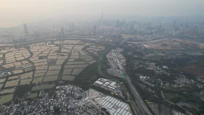 4K航拍香港落马洲方舱医院视频