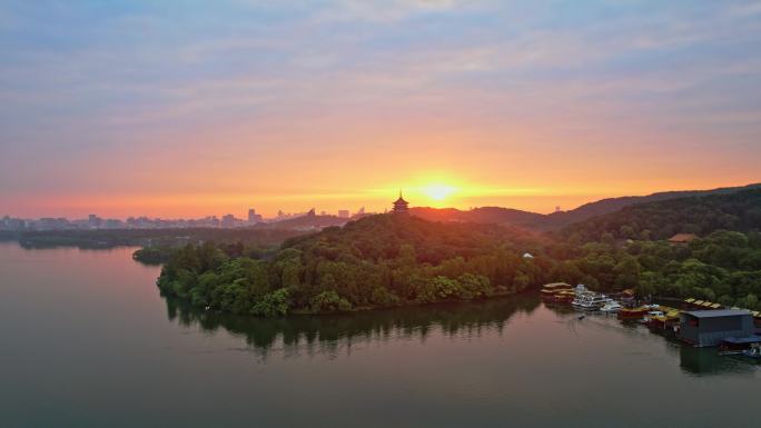 航拍西湖大全景 雷峰塔 多镜头