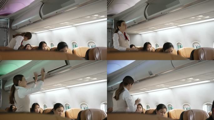 乘客坐在商用飞机上。