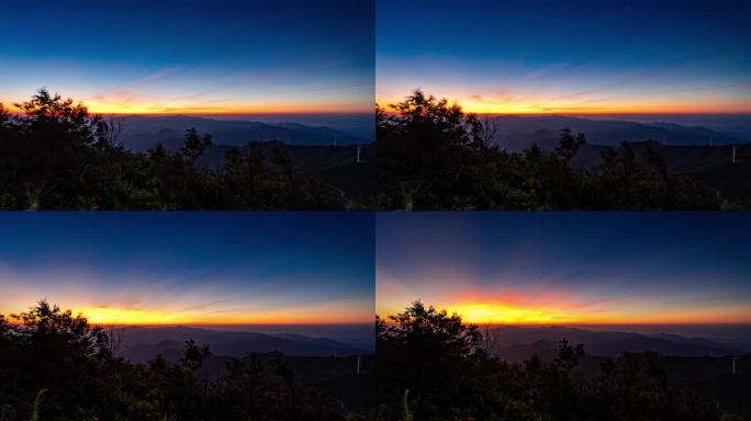 九宫山山区山顶朝霞普照大地日出延时