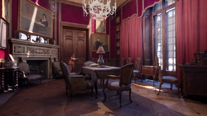 欧洲皇室会客室欧式客厅家具三维场景氛围