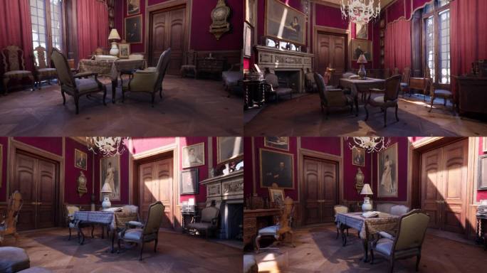 欧洲皇室会客室欧式客厅家具三维场景氛围