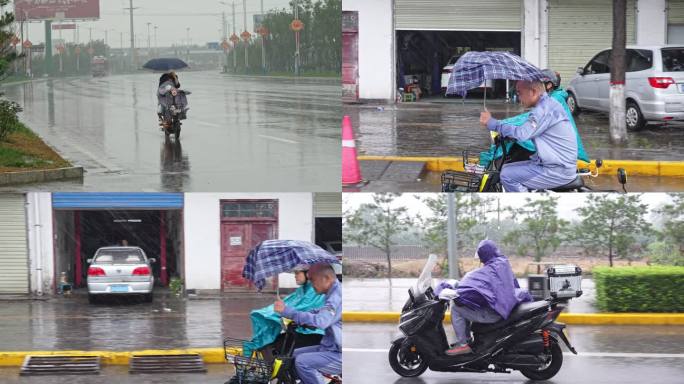 雨天骑电动车城市素材