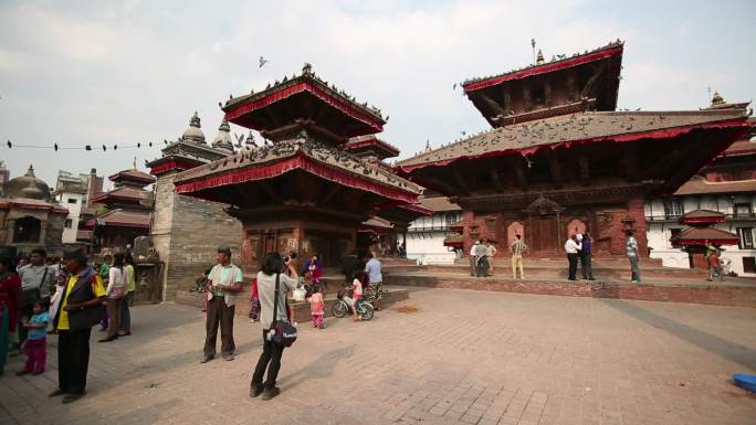 尼泊尔加德满都杜巴广场神庙空镜
