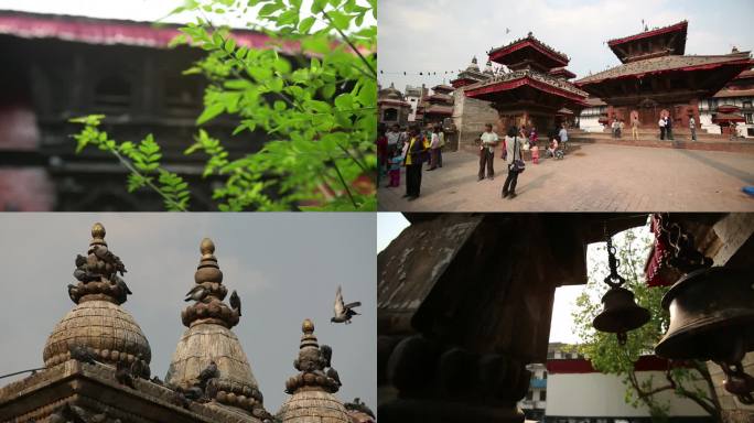 尼泊尔加德满都杜巴广场神庙空镜