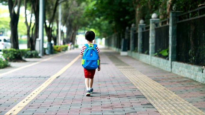 回到学校小学生上学背影