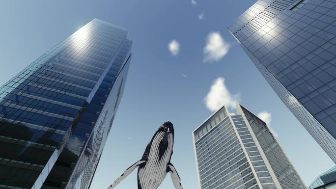 科技城市与鲸鱼意境空镜头素材