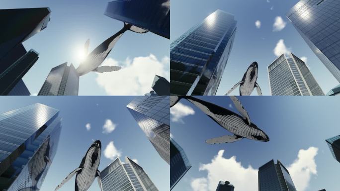 科技城市与鲸鱼意境空镜头素材