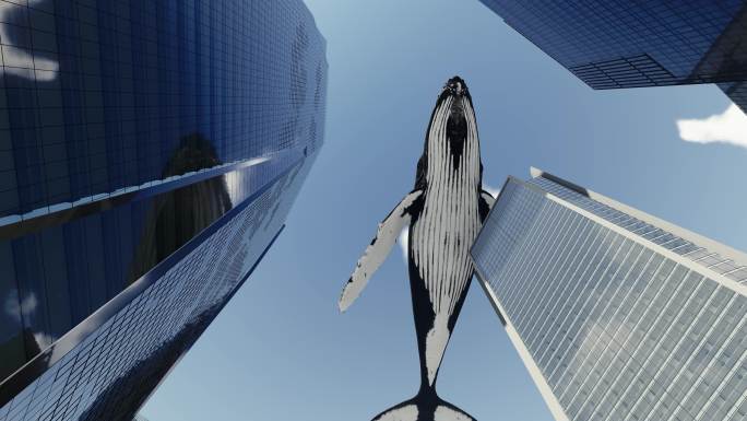 鲸鱼城市间游动意境空境空镜头视频素材