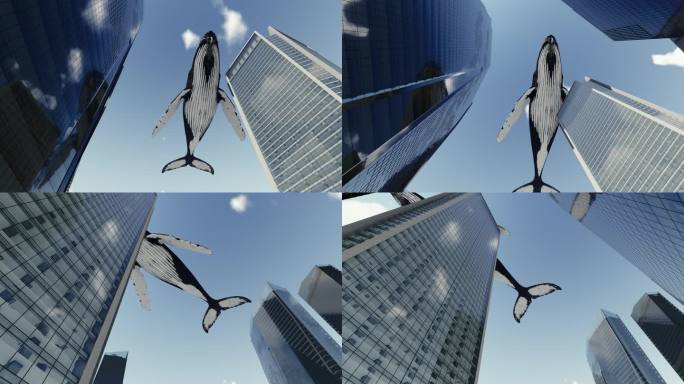 鲸鱼城市间游动意境空境空镜头视频素材