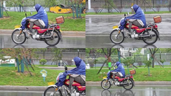 雨天骑摩托车城市素材