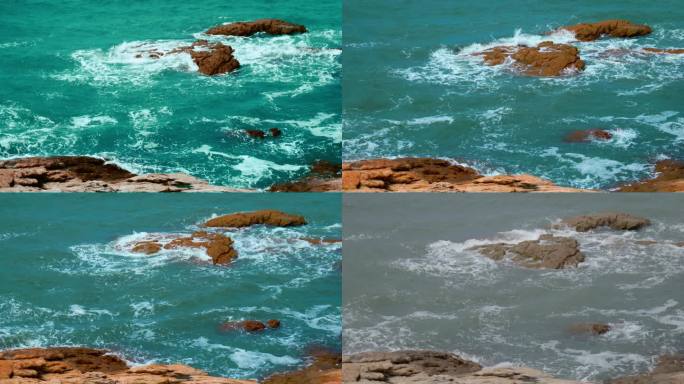 大海礁石海浪浪花拍打石头海水升格视频素材