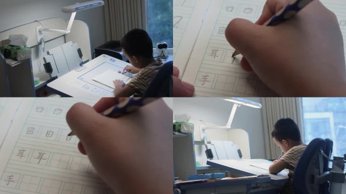 小学生 做作业 写字 上网课 学习