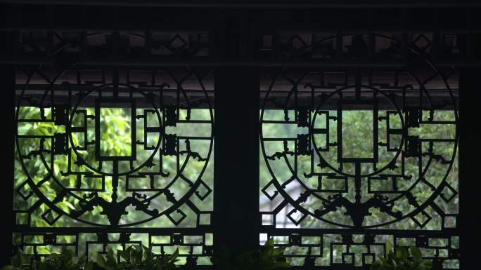 中式 花窗 木窗 圆窗