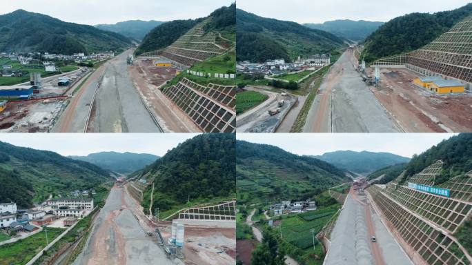 公路视频堆满沙土施工中的云南山区高速公路
