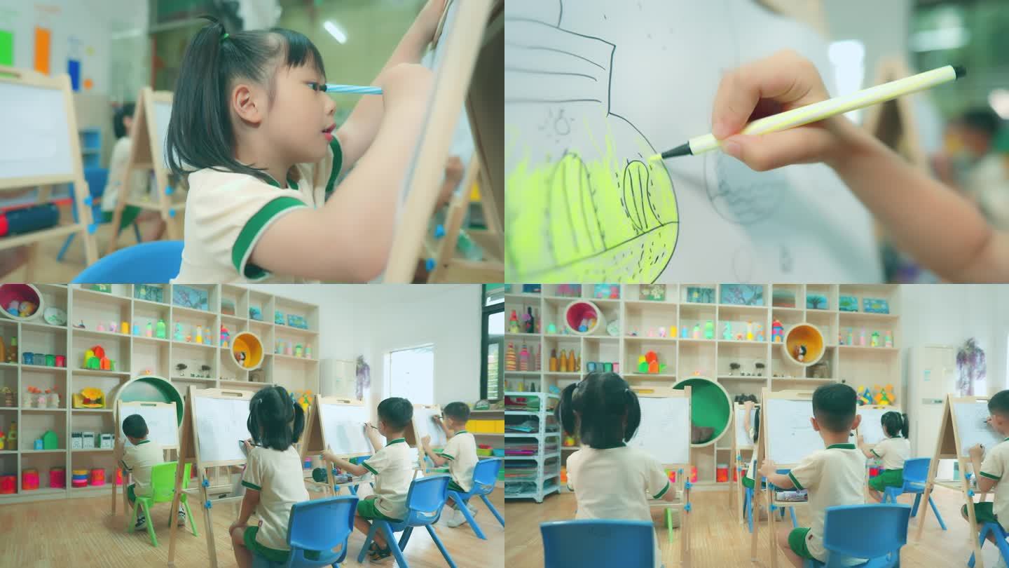画画美术课堂教育幼儿园小朋友绘画蜡笔画