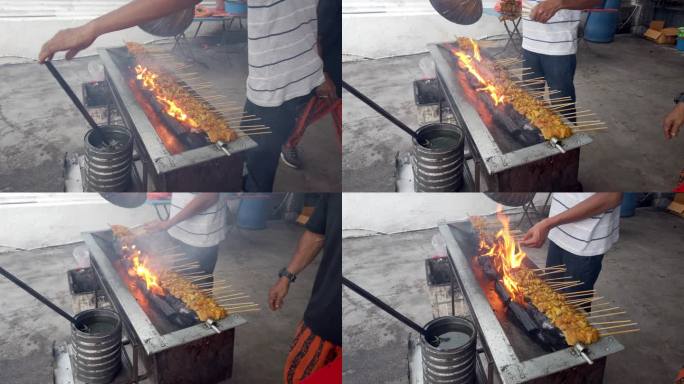 鸡肉和牛肉沙爹的烧烤工艺