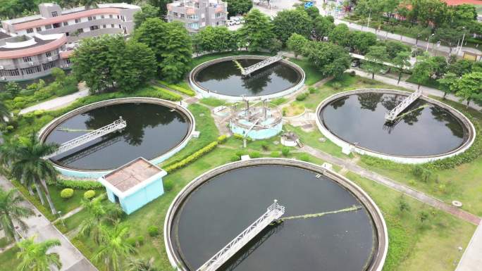 净水厂航拍自来水厂处理系统沉淀池生活用水