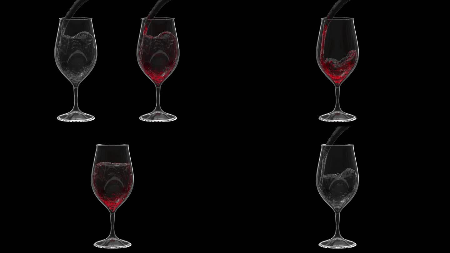 原创两款三维红酒杯倒酒视频素材带通道