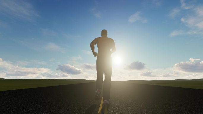 男子男人运动员迎着太阳奔跑慢动作视频素材