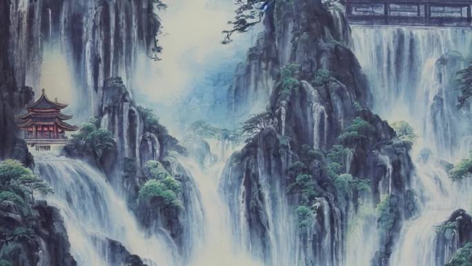 [原创]高山流水中国风山水瀑布完整版